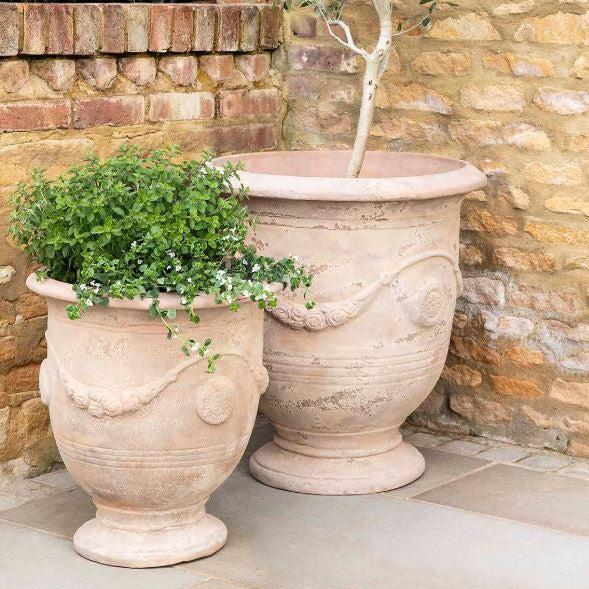 greige Footed Terracotta Planter - Spetses - Two Size Options