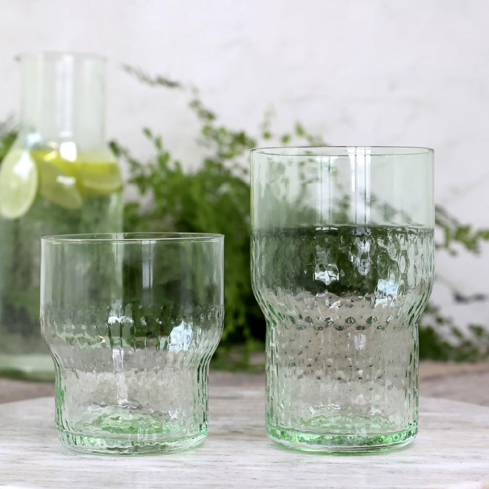 greige Four Handcrafted Glass Tumblers - Antique Green
