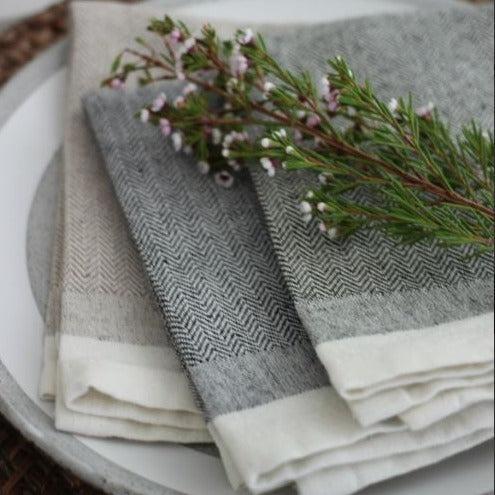 Greige Four Pure Cotton Herringbone Napkins - Burnt Olive