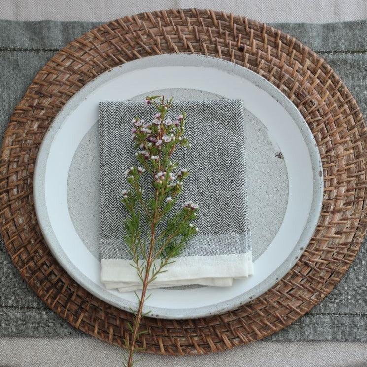 greige Four Pure Cotton Herringbone Napkins - Burnt Olive