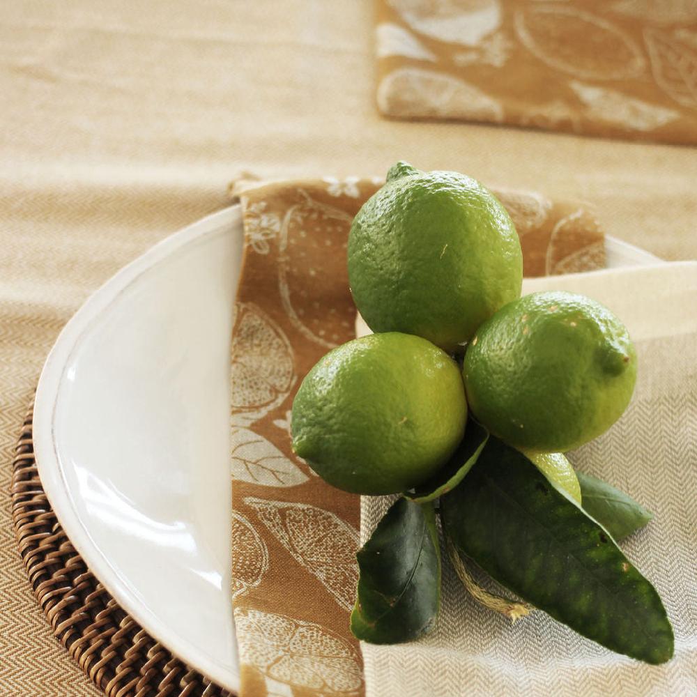 greige Four Recycled Cotton Napkins - Lemons - Golden Yellow