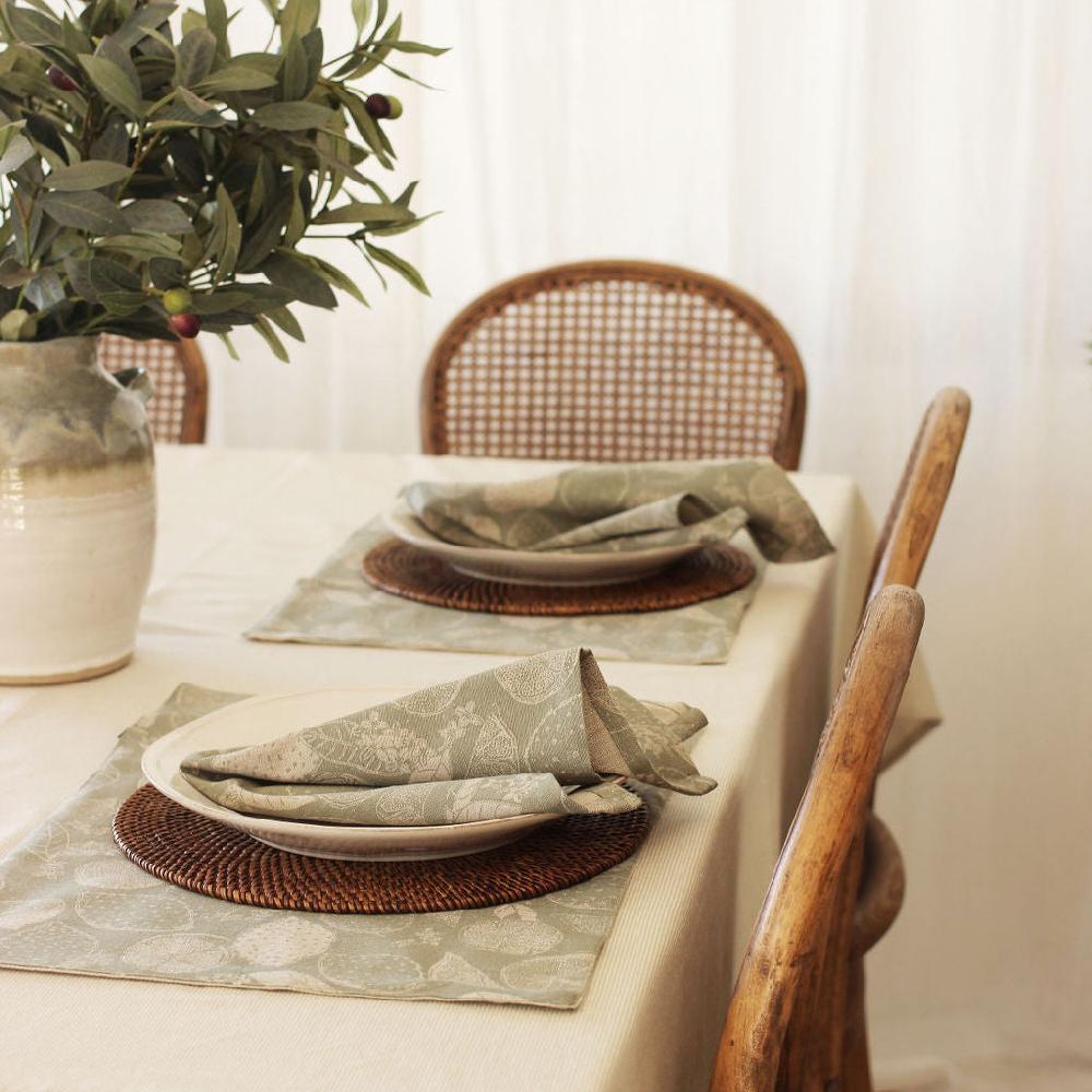 Greige Four Recycled Cotton Napkins - Lemons - Sage Green