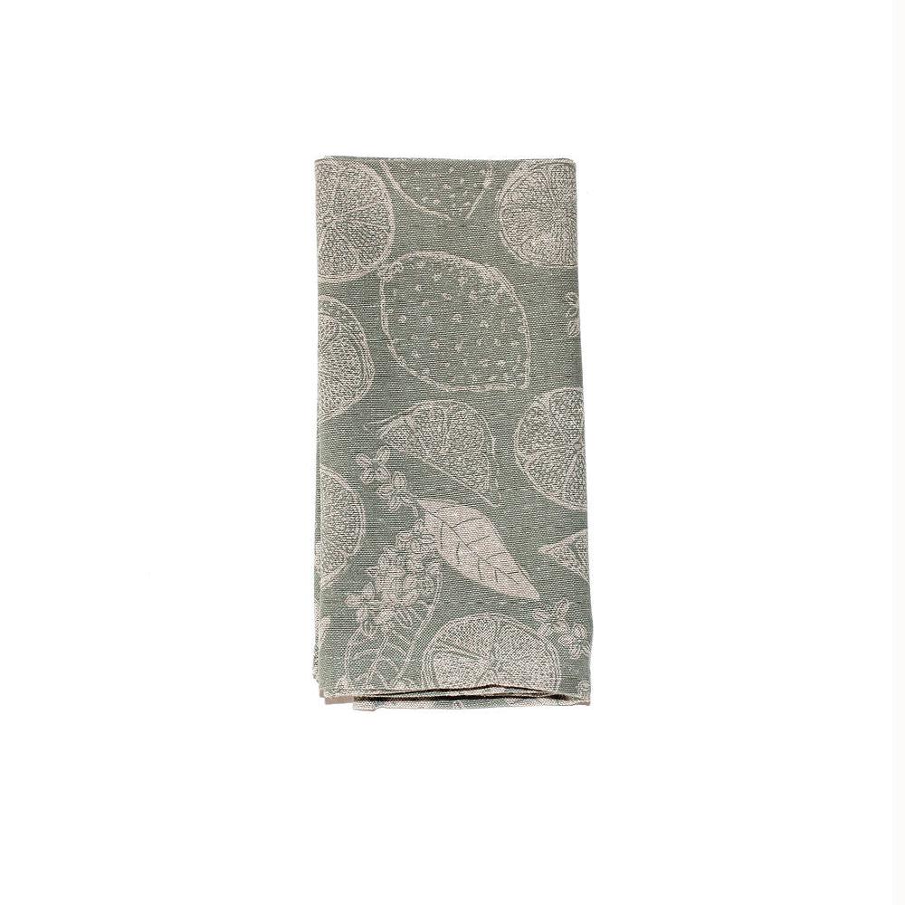 Greige Four Recycled Cotton Napkins - Lemons - Sage Green