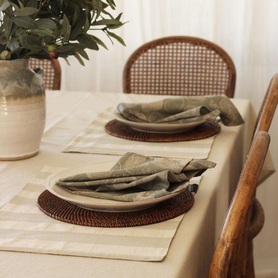 greige Four Recycled Cotton Napkins - Lemons - Sage Green