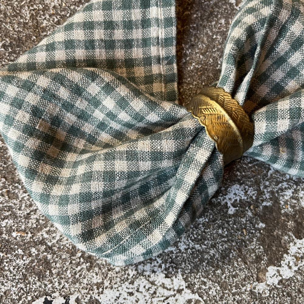 Greige Four Stone Washed Linen Napkins - Pigeon Check