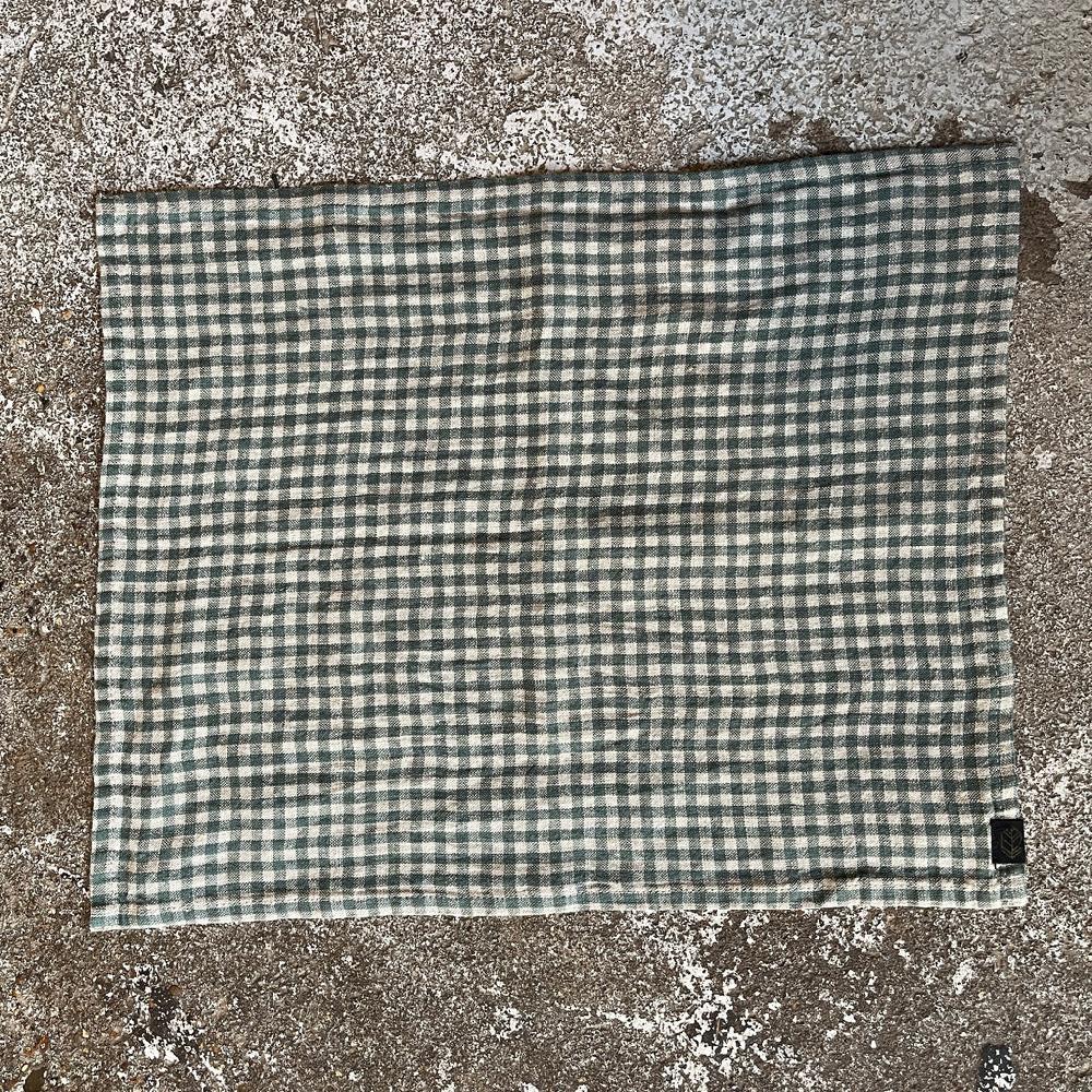 Greige Four Stone Washed Linen Napkins - Pigeon Check