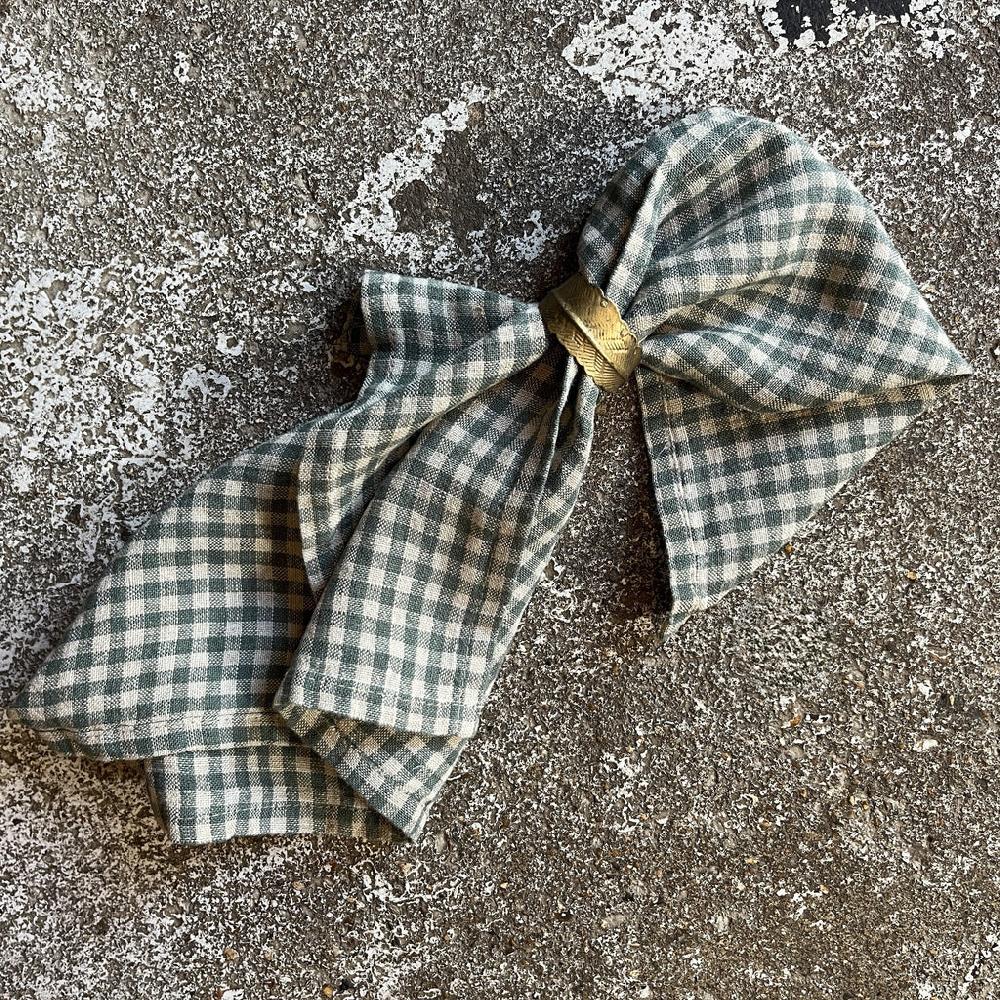 greige Four Stone Washed Linen Napkins - Pigeon Check