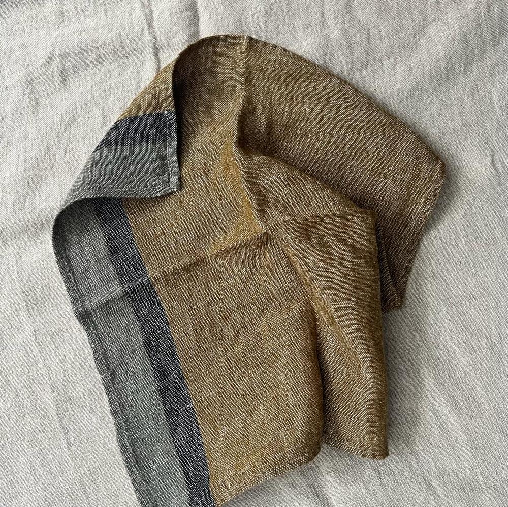 Greige Four Stone Washed Linen Napkins - Reims Stripy