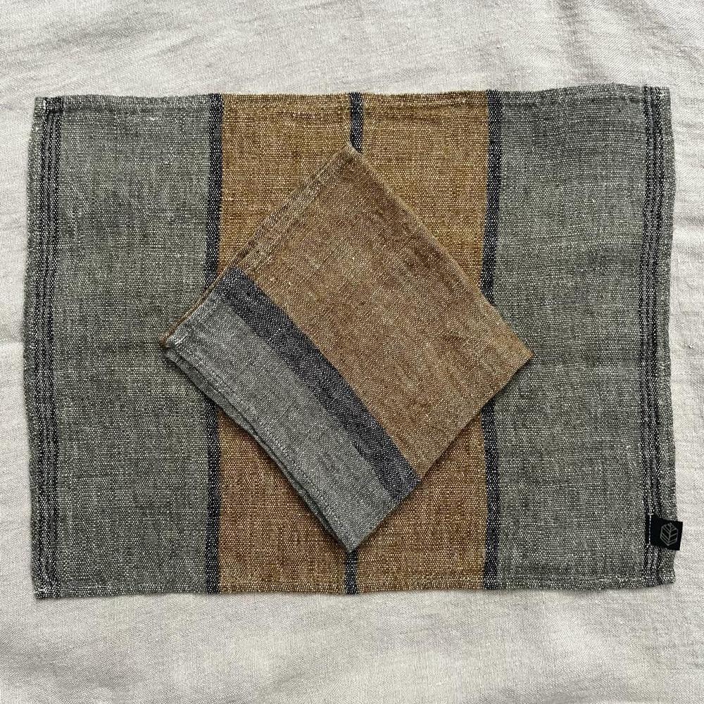 Greige Four Stone Washed Linen Napkins - Reims Stripy