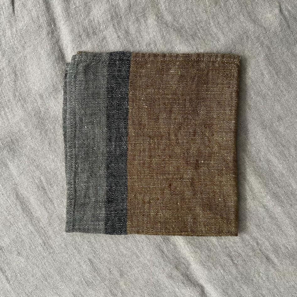 greige Four Stone Washed Linen Napkins - Reims Stripy