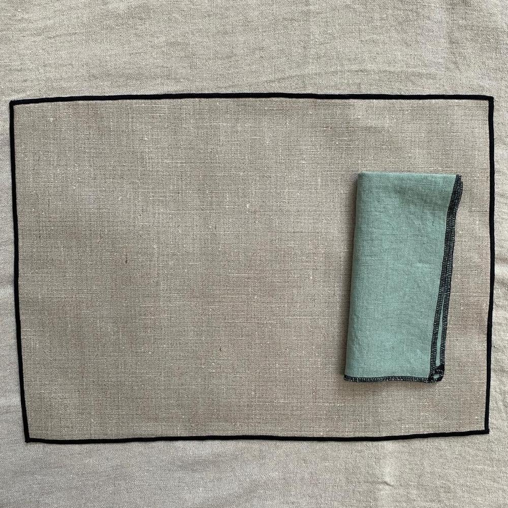 Greige Four Stone Washed Linen Placements With Wipeable Coating