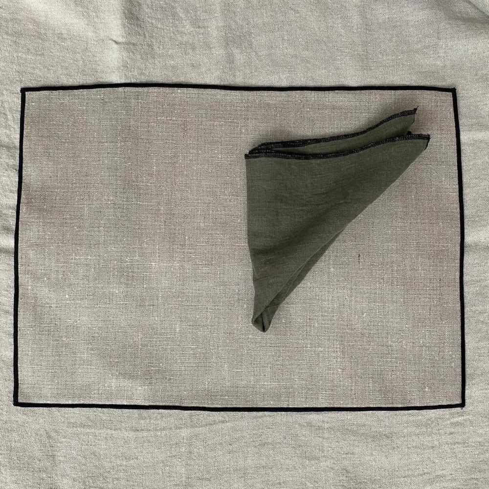 greige Four Stone Washed Linen Placements with Wipeable Coating