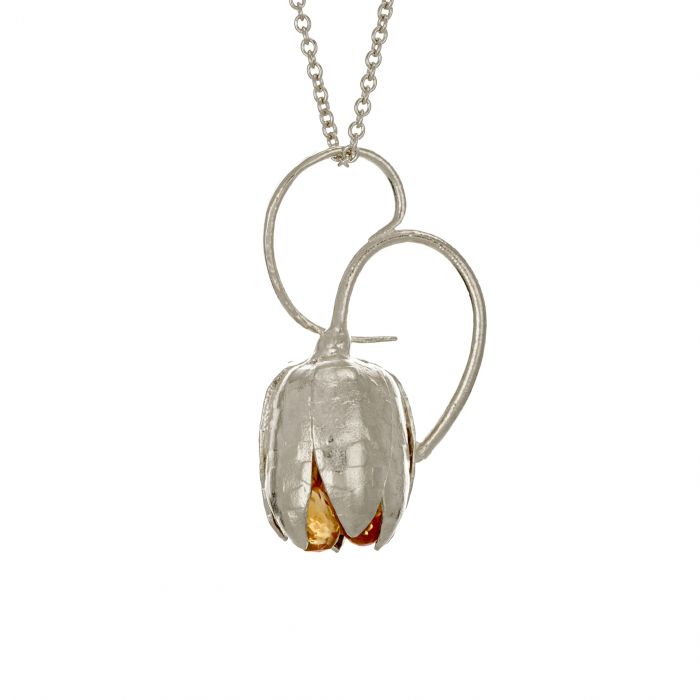 Greige Fritillary Flower Necklace - Silver - Alex Monroe