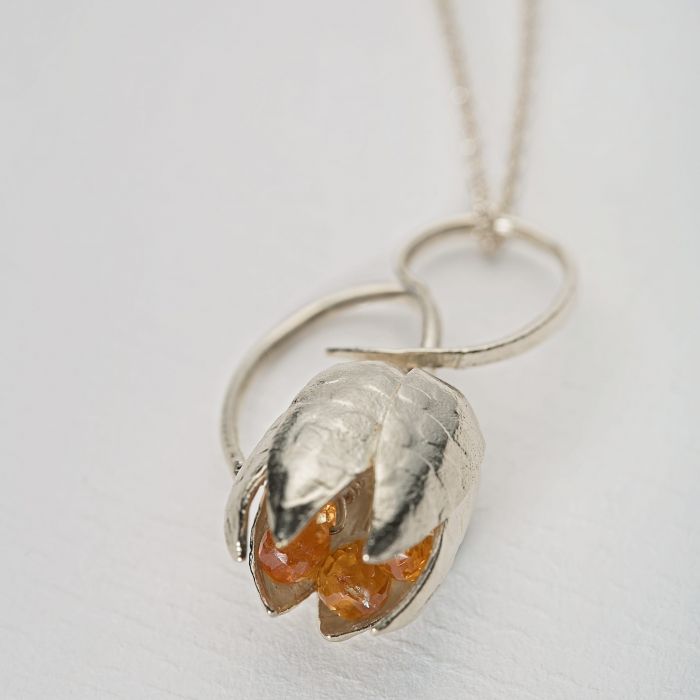 greige Fritillary Flower Necklace - Silver - Alex Monroe