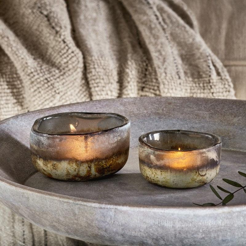 greige Frosted Charcoal Glass Tealight Holder - Set of Two