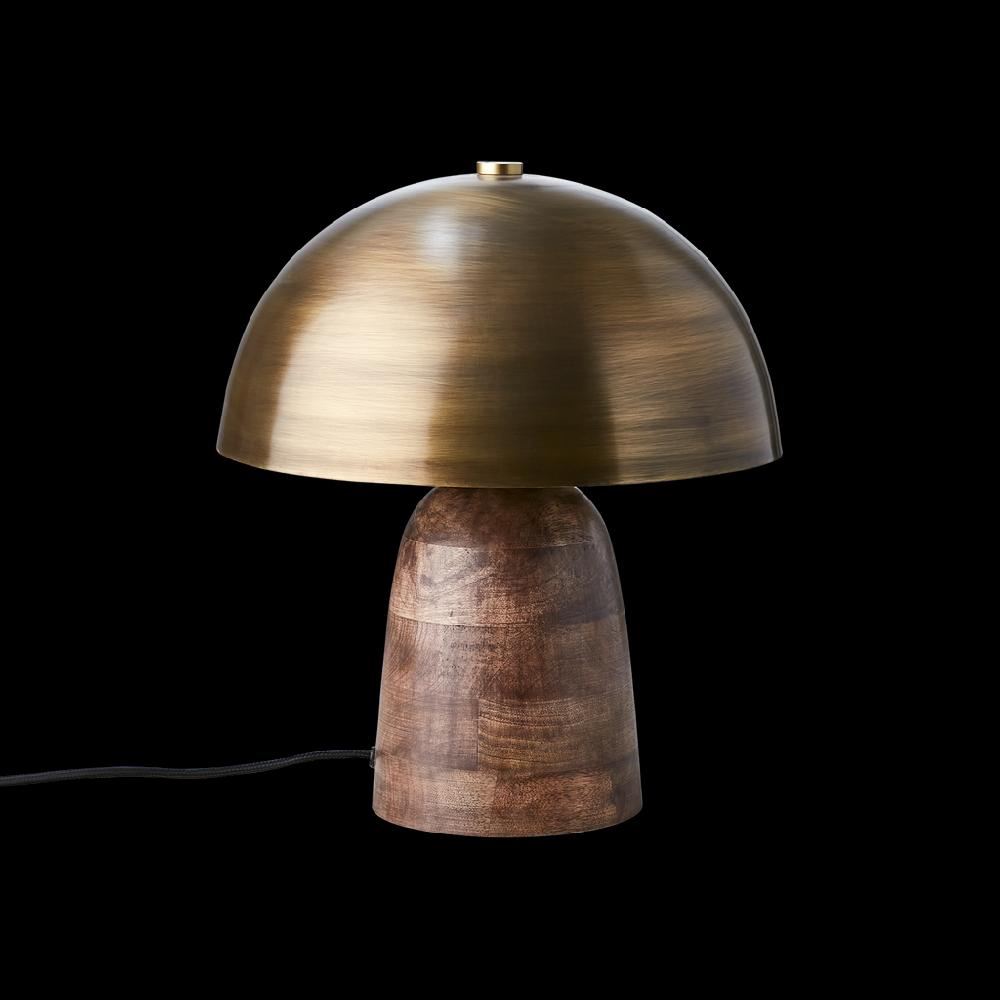 greige Fungi Table Lamp - Wood and Antique Brass Finish