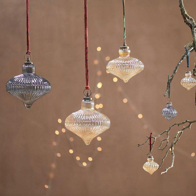 Greige Giant Silver Grey Lustre Lantern Bauble - Two Sizes