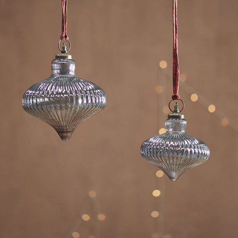 greige Giant Silver Grey Lustre Lantern Bauble - Two Sizes