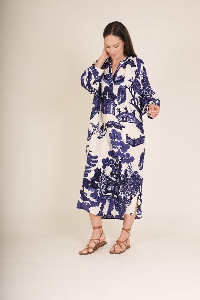 Greige Giant Willow Blue Raglan Dress - One Hundred Stars