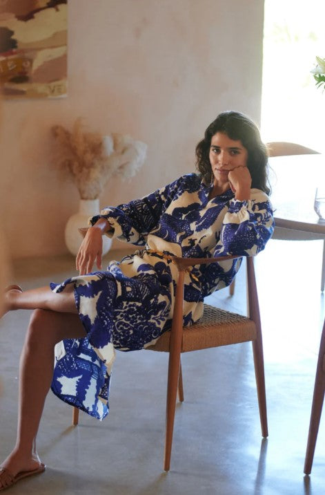 Greige Giant Willow Blue Raglan Dress - One Hundred Stars