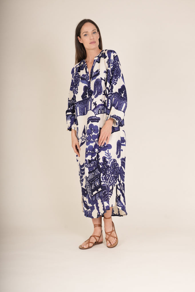 Greige Giant Willow Blue Raglan Dress - One Hundred Stars