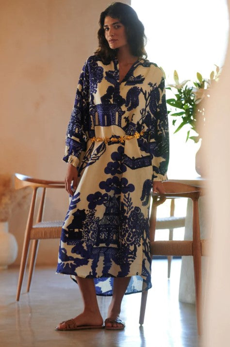 greige Giant Willow Blue Raglan Dress - One Hundred Stars