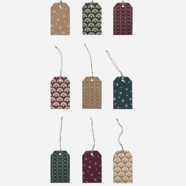 Greige Gift Tags With String - Gold Green And Dark Red