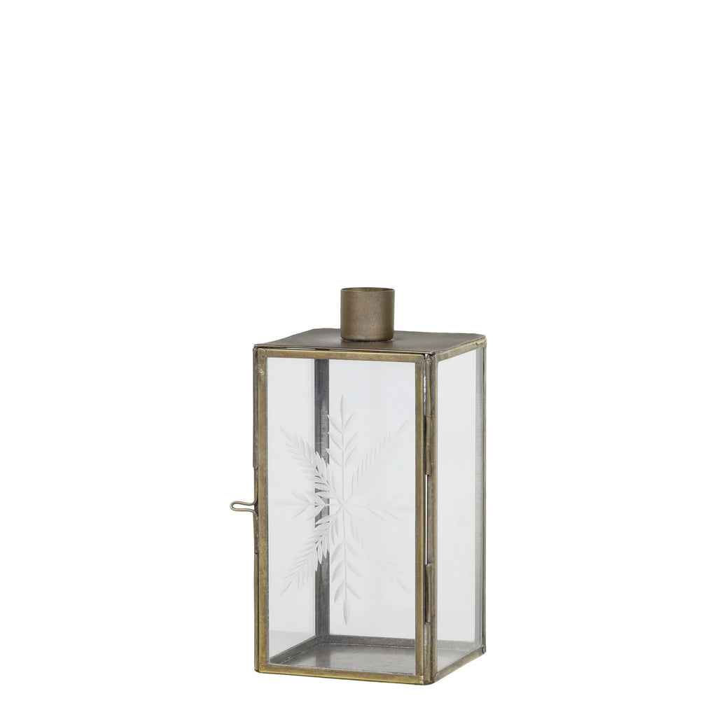 Greige Glass Box Candle Holder With Etched Snowflake - Two Sizes