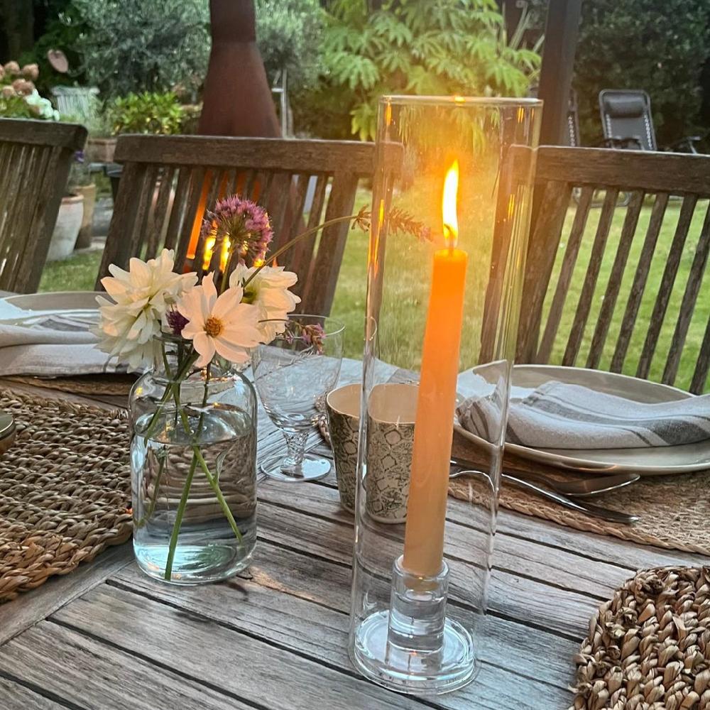 Greige Glass Candle Holder With Removable Glass Tube Cover