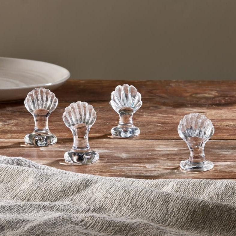 Greige Glass Shell Placename Or Card Holders - Set Of Four