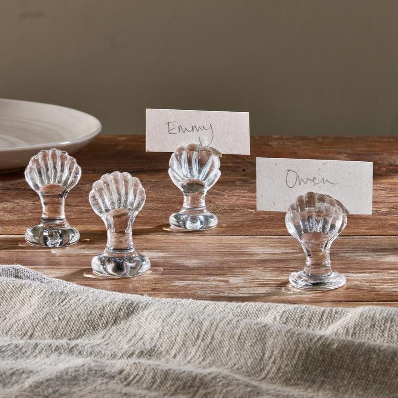 greige Glass Shell Placename or Card Holders - Set of Four
