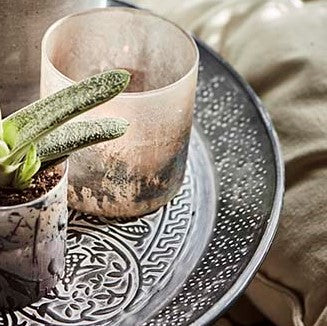 Greige Glass Tealight Holder Or Flowerpot With Distressed Finish - Two Sizes