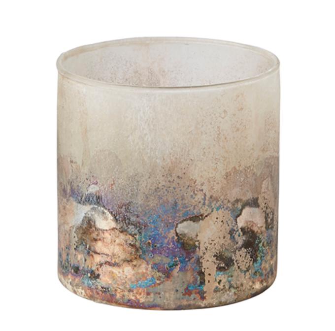 greige Glass Tealight Holder or Flowerpot with Distressed Finish - Two Sizes