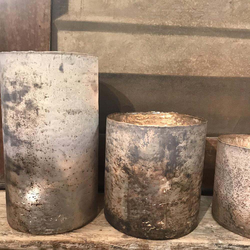 Greige Glass Tealight Holder Or Vase With Grey Matt Metallic Finish - Five Sizes