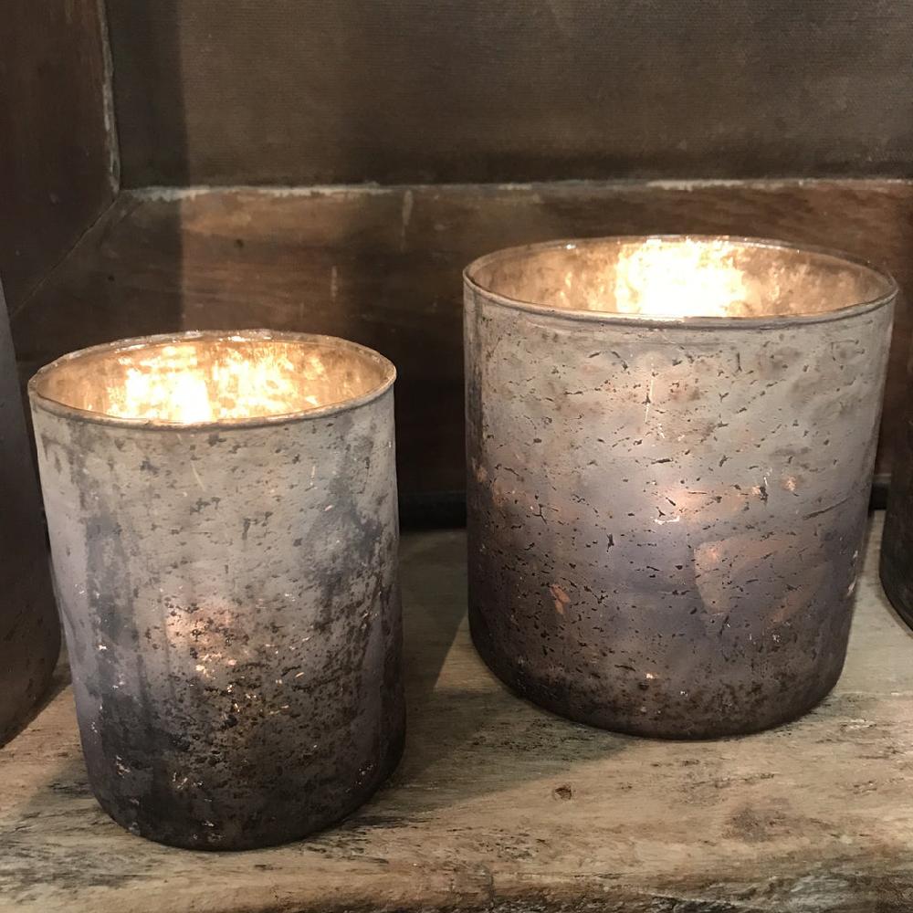 Greige Glass Tealight Holder Or Vase With Grey Matt Metallic Finish - Five Sizes