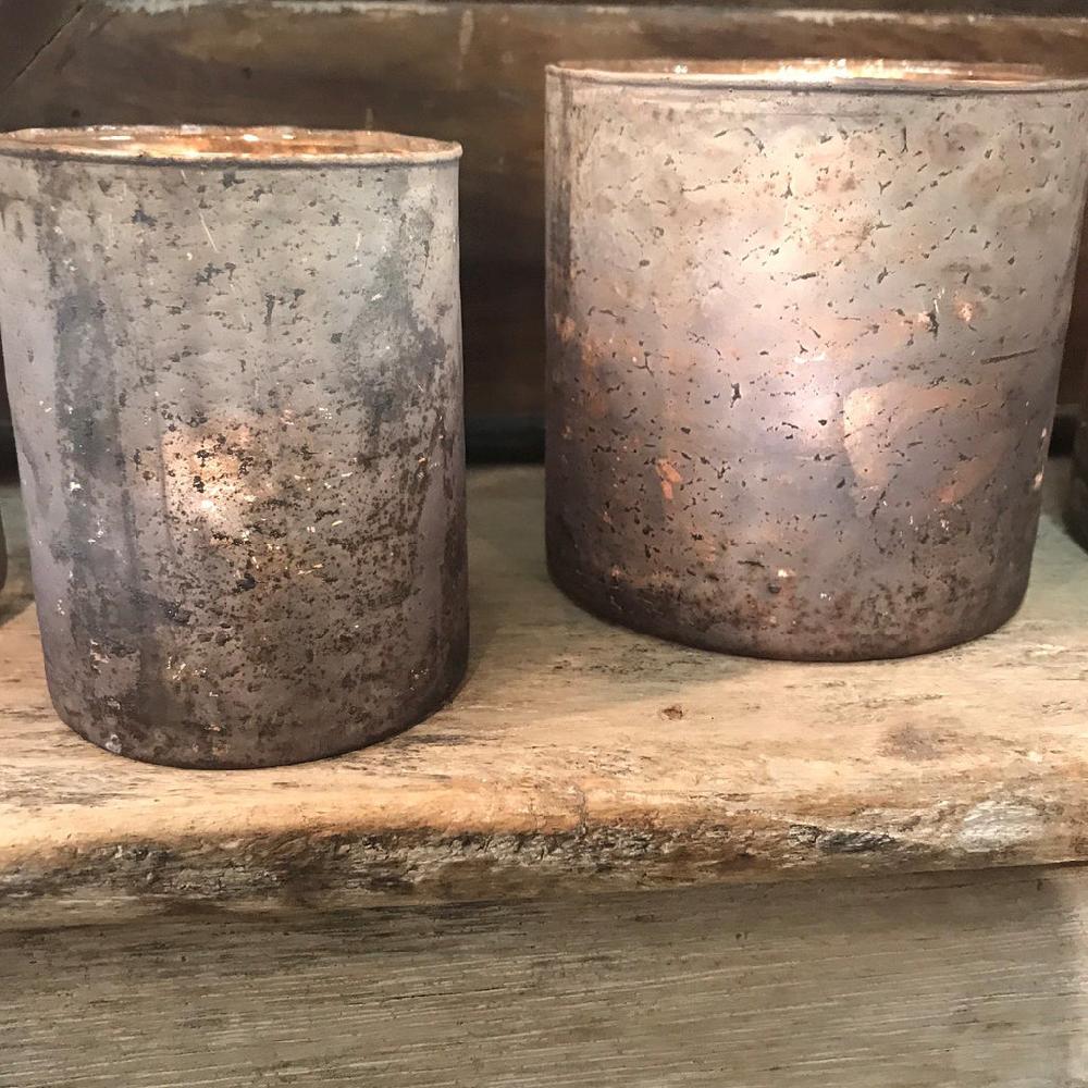 Greige Glass Tealight Holder Or Vase With Grey Matt Metallic Finish - Five Sizes