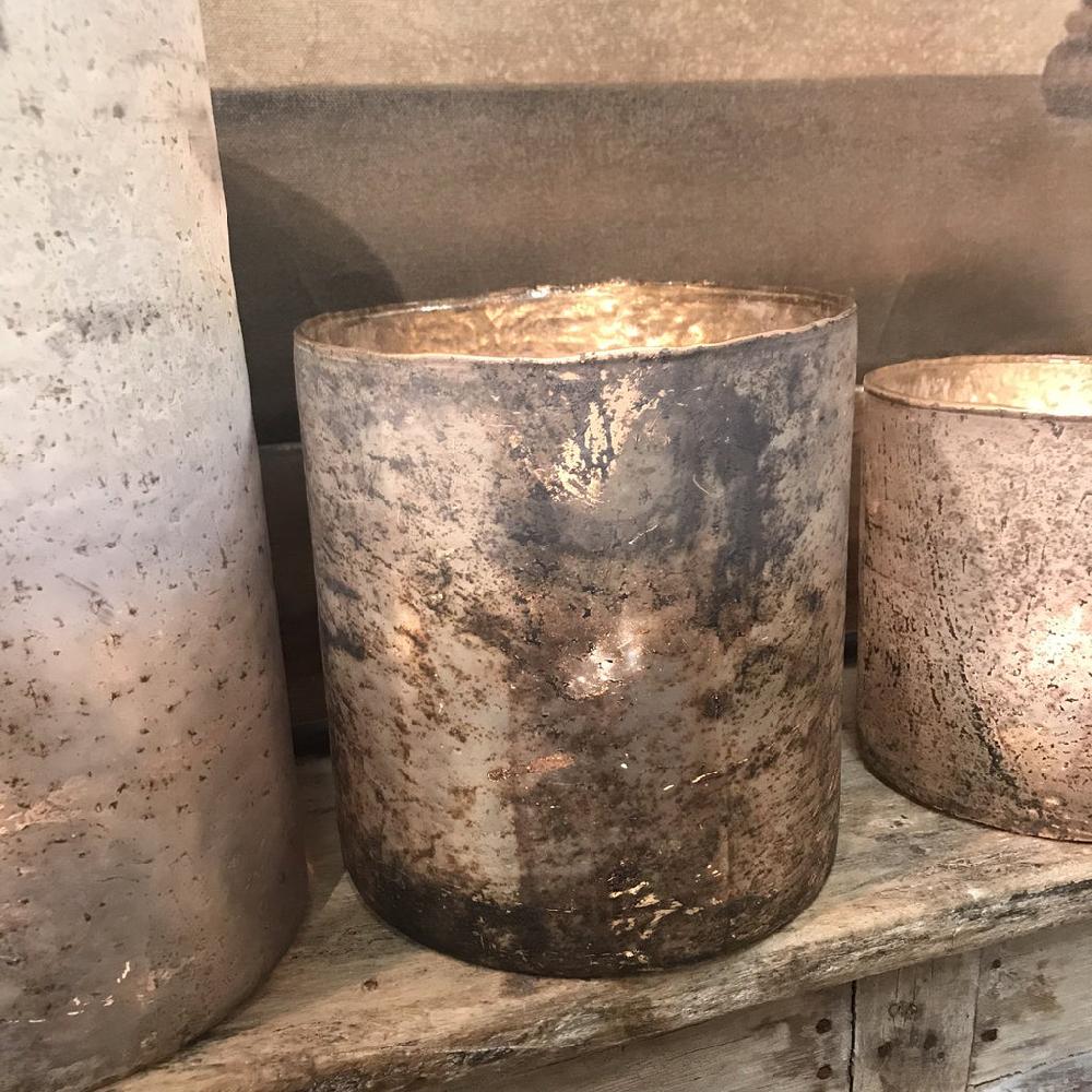 greige Glass Tealight Holder or Vase with Grey Matt Metallic Finish - Five Sizes