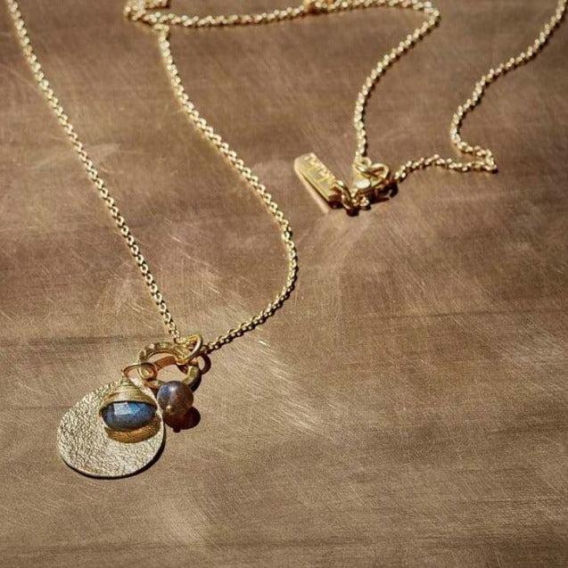 greige Gold Plated Labradorite and Druzy Stone Necklace