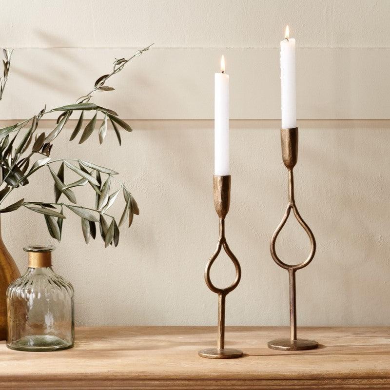greige Golden Hand Forged Iron Teardrop Candlestick - Two Sizes