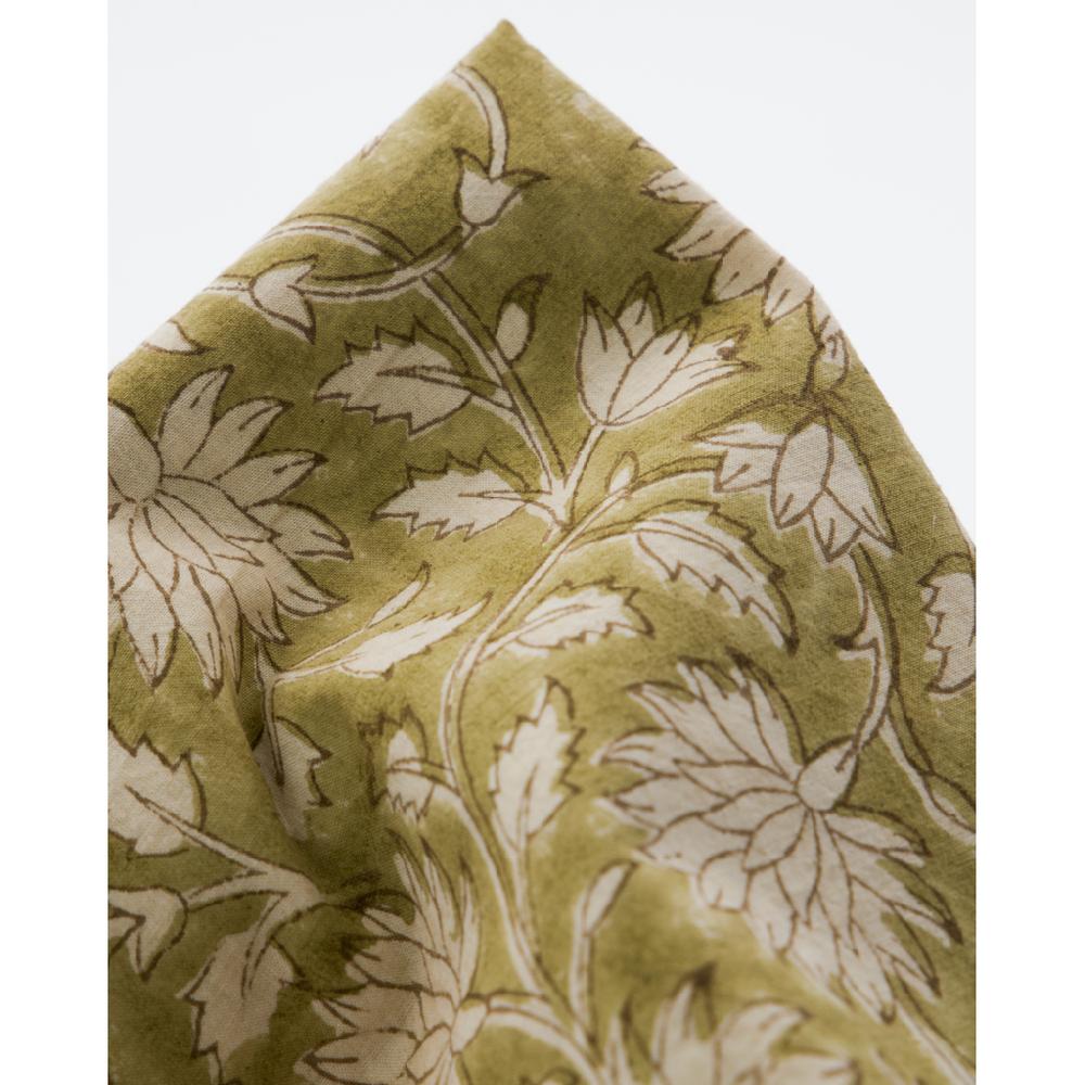 Greige Green Floral Hand-Printed Cotton Napkins - Set Of Four