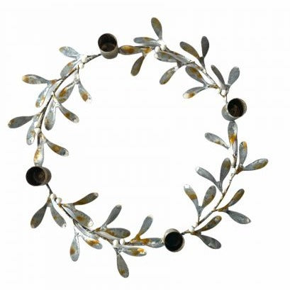 Greige Aged Zinc Mistletoe Candle Wreath