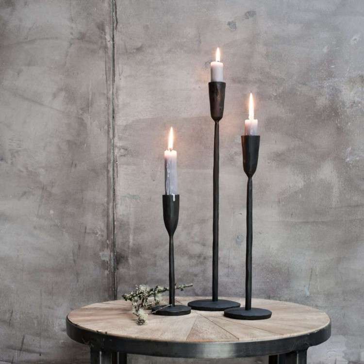 greige Antique Black Iron Candlestick - 20cm