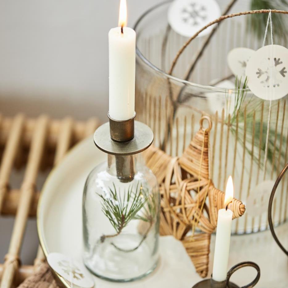 Greige Antique Brass Bottle Candleholder