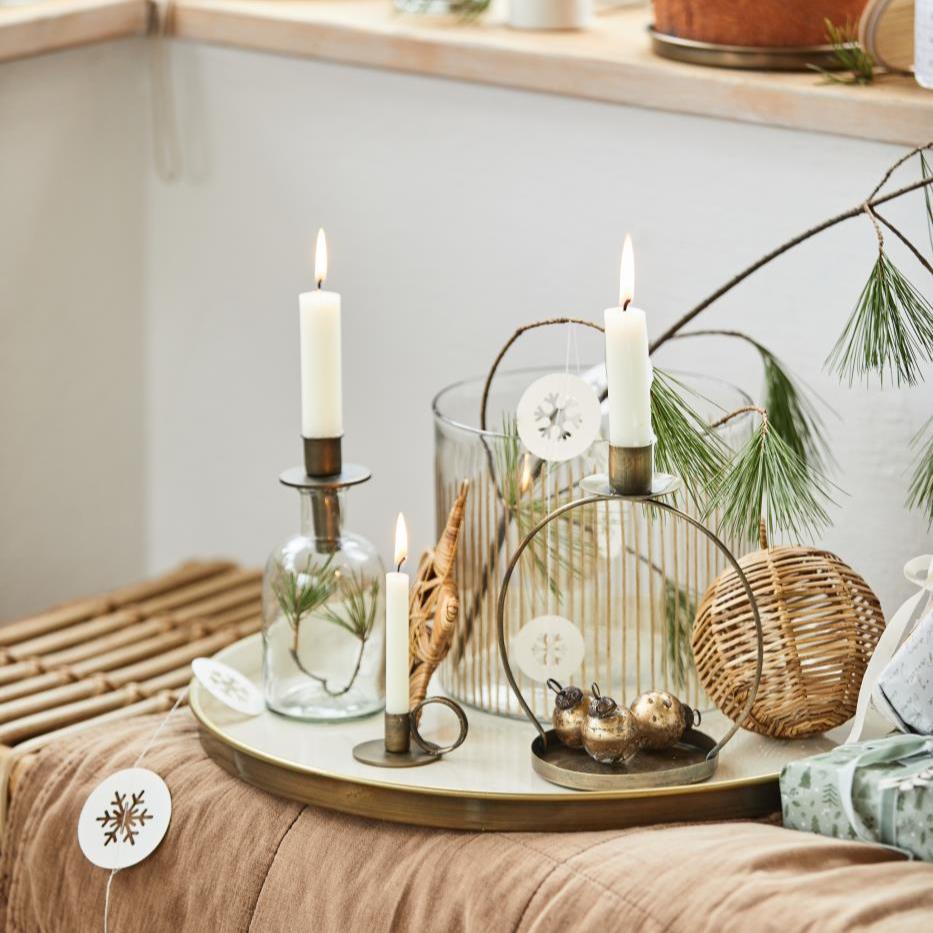 Greige Antique Brass Bottle Candleholder