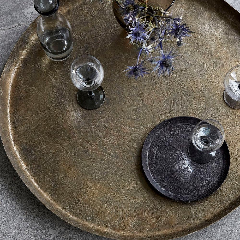 greige Antique Brass Finish Tray - 80cm