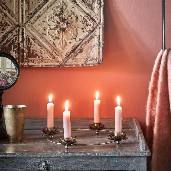 Greige Antique Brass Flower Wreath Candle Holder