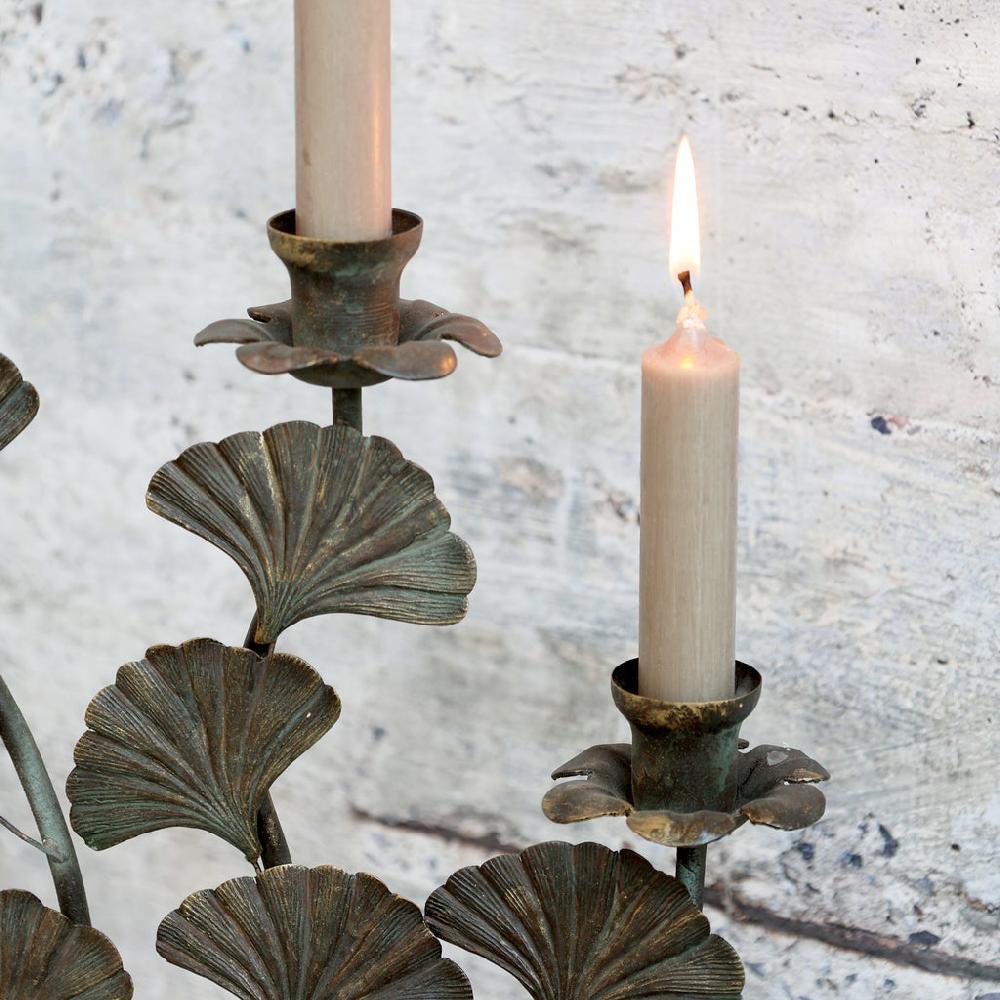 Greige Antique Brass Ginkgo Leaf Candelabra