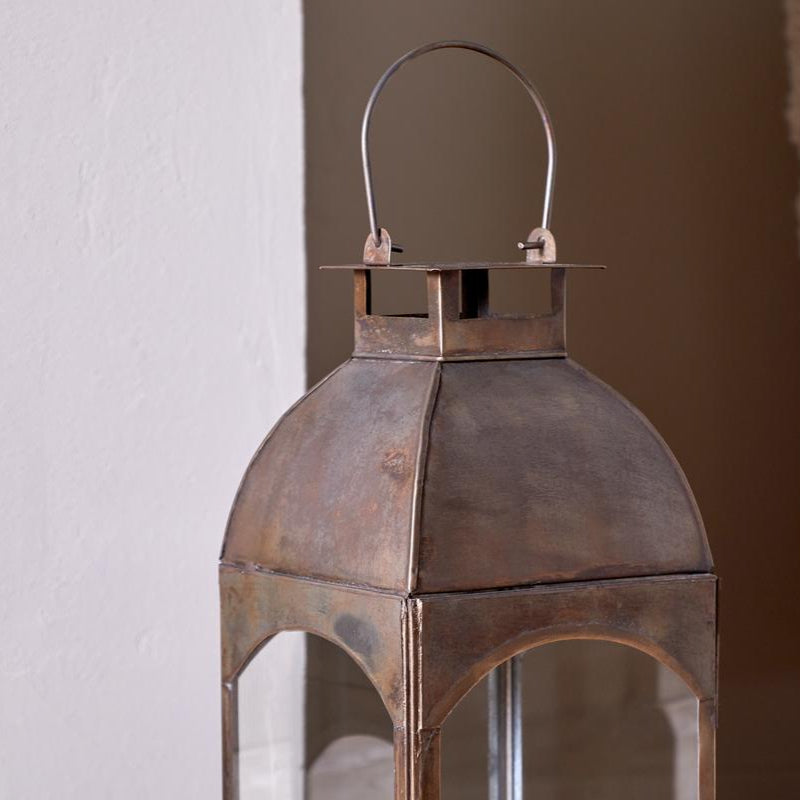 Greige Antique Brass Narrow Arch Top Lantern