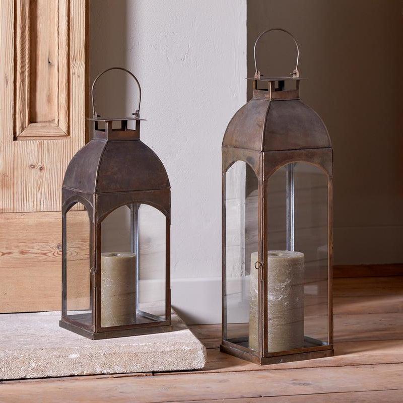 greige Antique Brass Narrow Arch Top Lantern