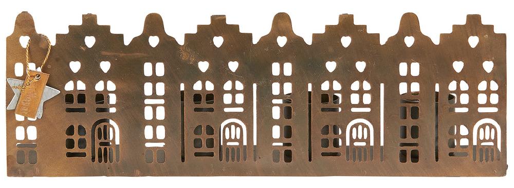 Greige Antique Brass Row Of Houses Candle Holder